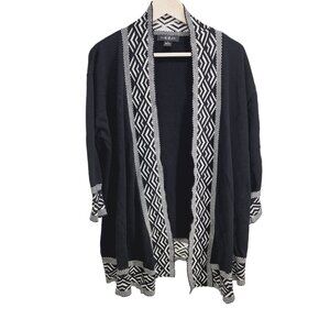August Silk‎ Womens Geometric Pattern Black & White Cardigan M